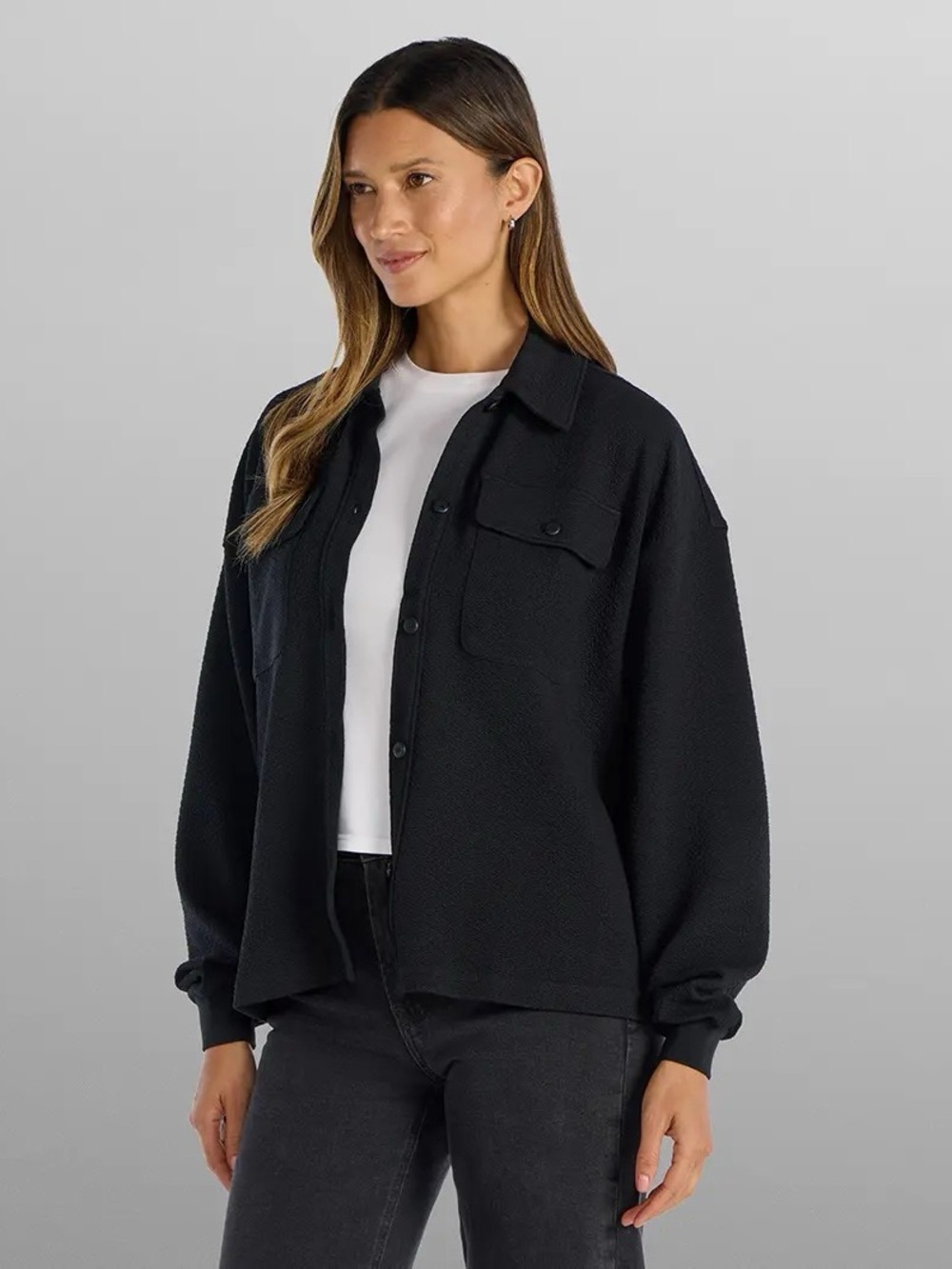 BYLT NWT Serene Shacket Black Button Down Overshirt Women Size XL - Picture 4 of 12